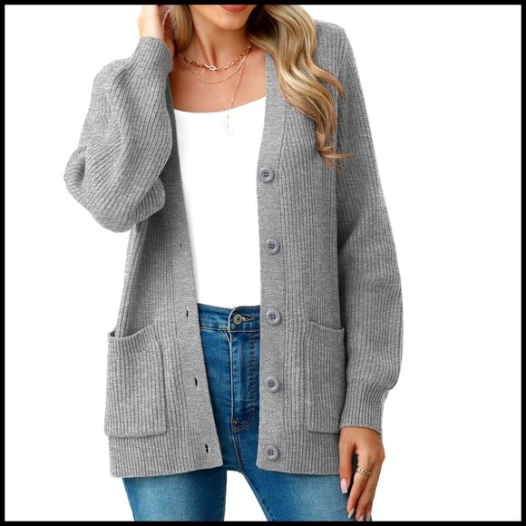 Sweaters - Chunky Knit Cardigan Sweater, V-Neck with Pockets, Long Sleeve, Fall Winter Wear